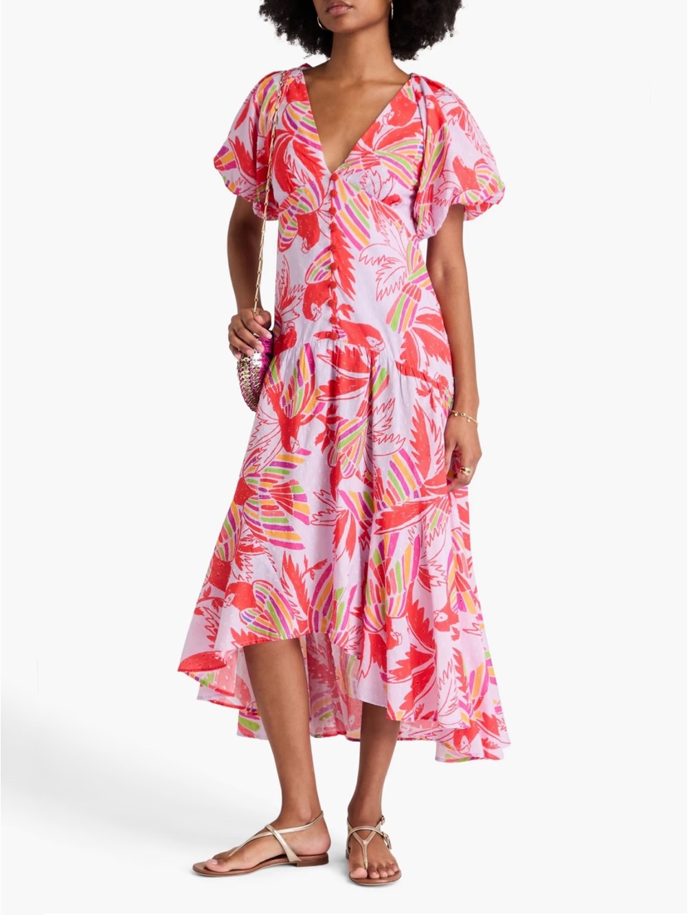 Farm Rio Printed Swiss-dot cotton midi dress